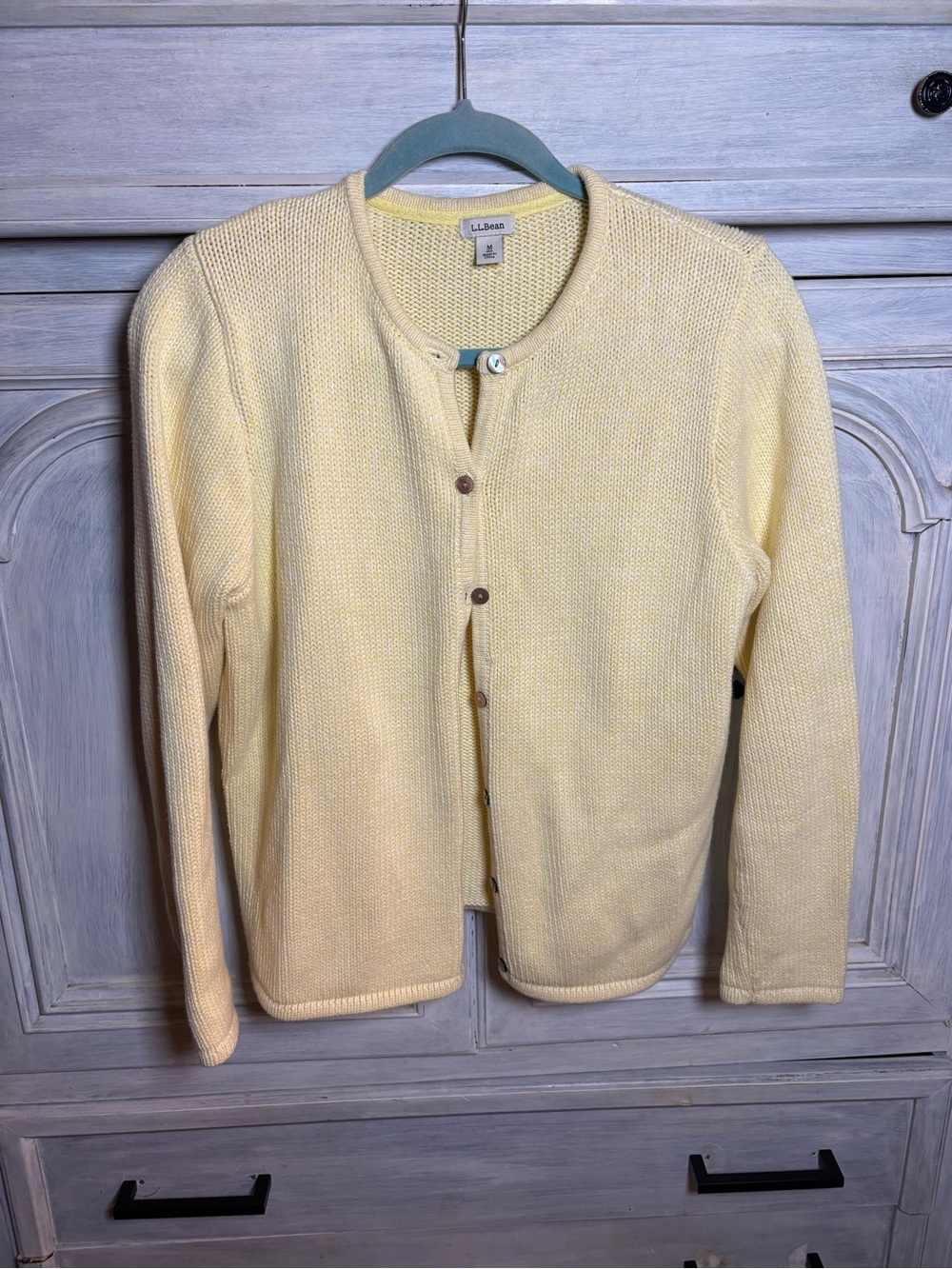 Butter Yellow LL Bean‎ Classic Chunky Cardigan Preppy Nantucket Coastal Grandma